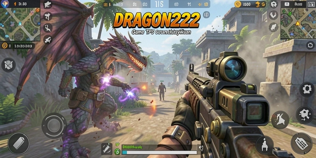 Screenshot utama DRAGON222 menampilkan aksi tembak-menembak yang mendebarkan di game TPS.