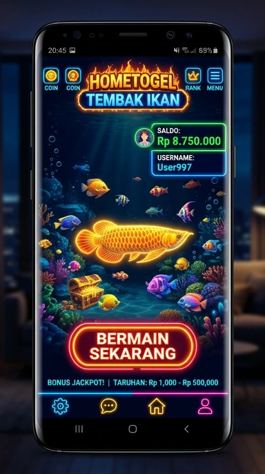 Tampilan layar utama aplikasi hometogel dengan berbagai pilihan aplikasi.